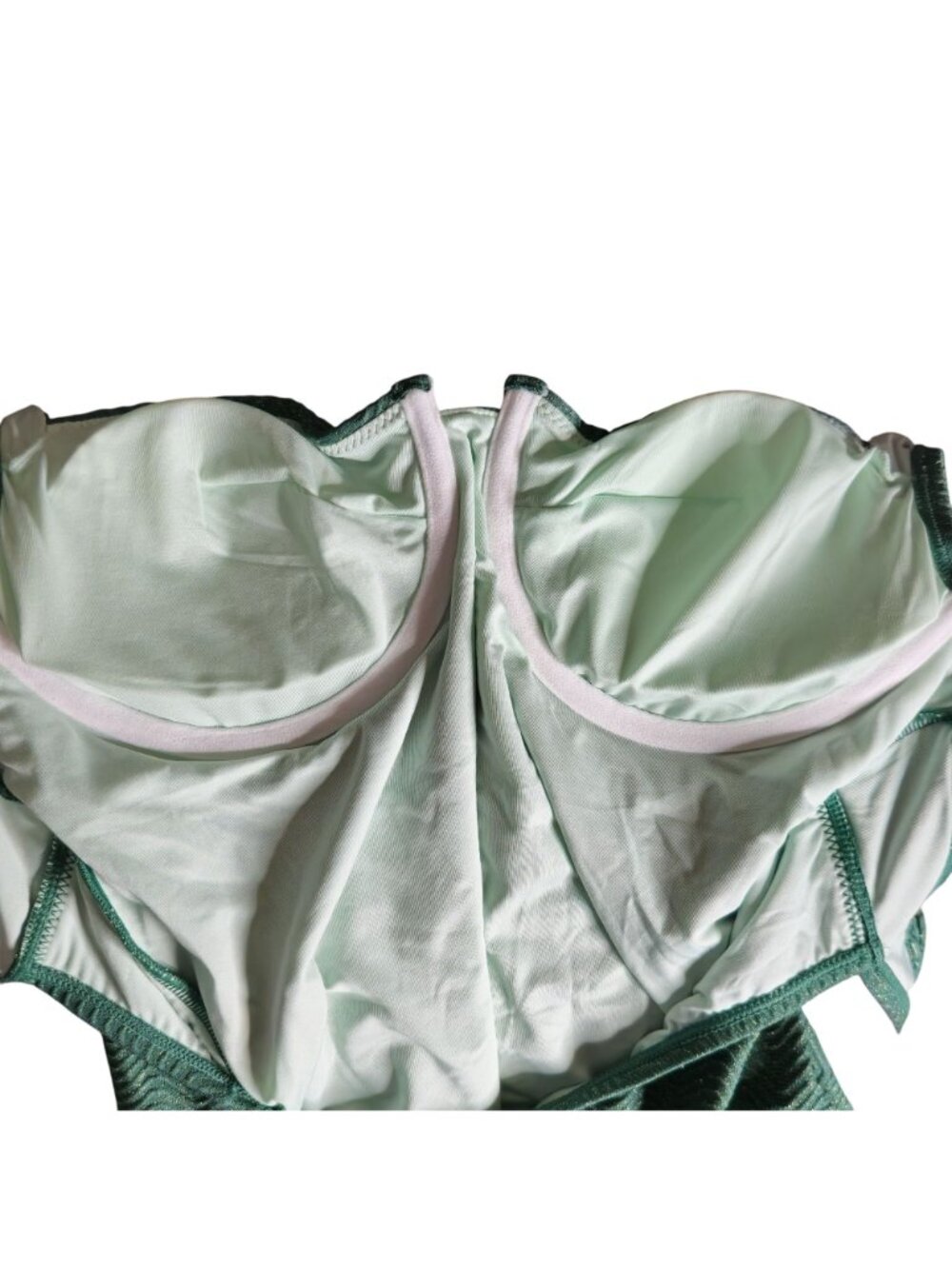 Green Metallic Herringbone One Piece M Underwire Adjustable Straps Lined - Picture 3 of 9